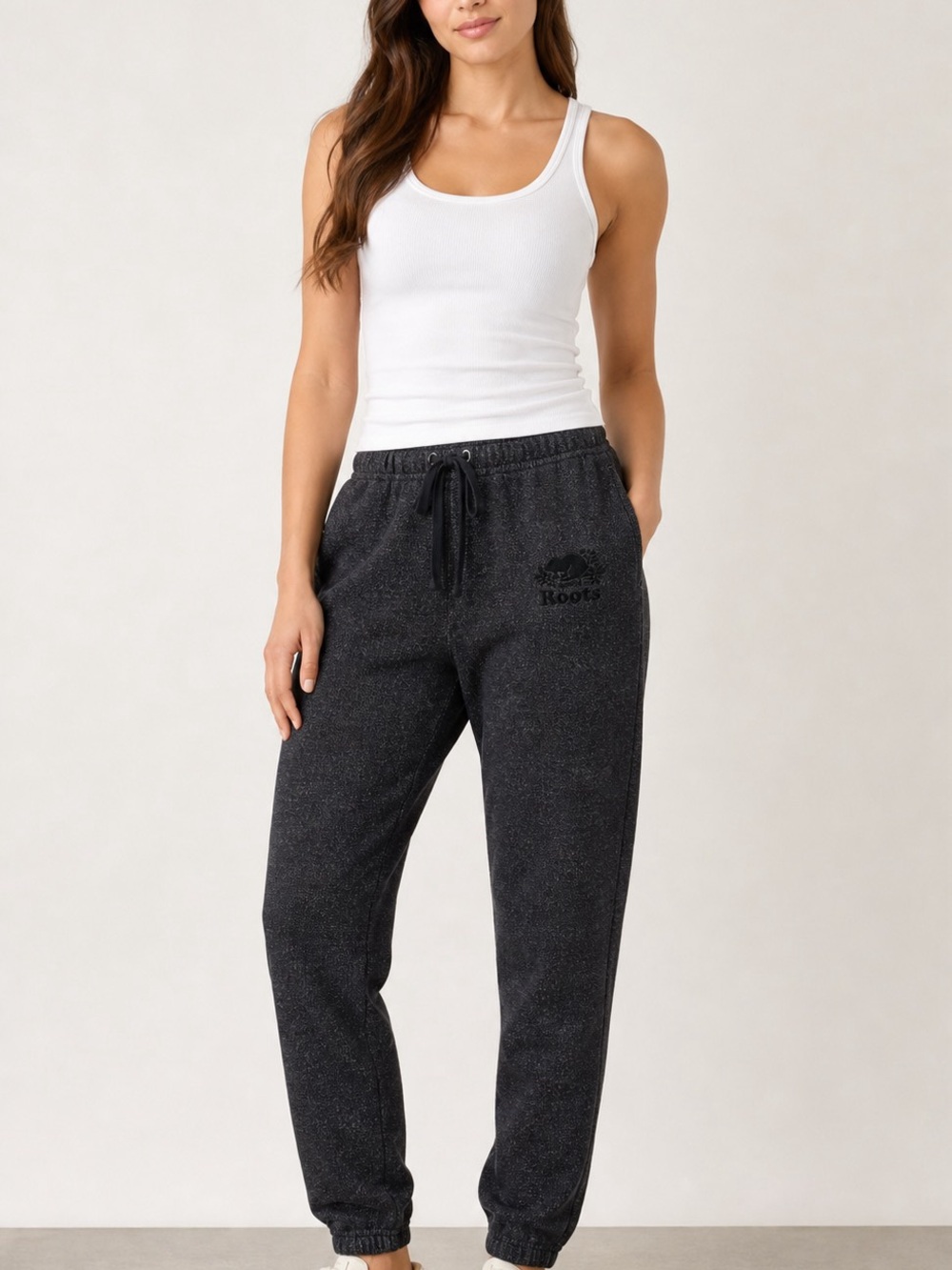 Roots Black Speckled Drawstring Joggers for Women